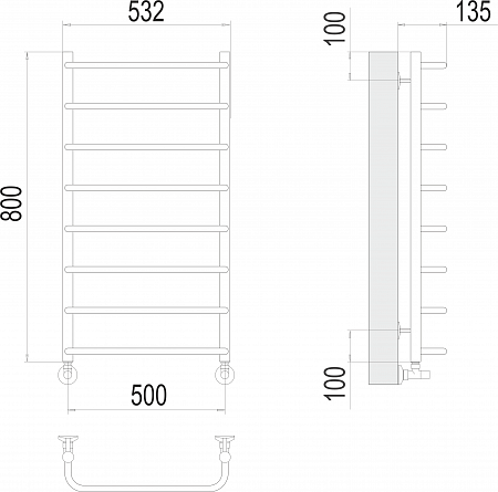 Стандарт П8 500х800  Полотенцесушитель  TERMINUS Благовещенск - фото 3